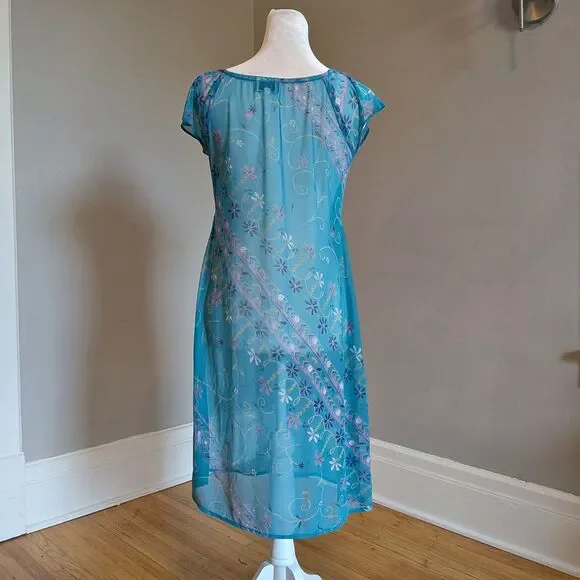 Vintage Y2K Floral Mesh Overlay Mini Dress, Empire Waist, Fairycore, Size 4P - Picture 4 of 8